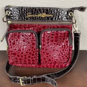 Samantha Brown Patent Leather Croc Embossed Crossbody Bag Red Berry